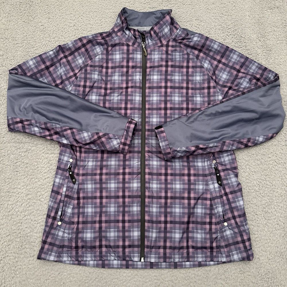 Sunice Typhoon Jacket Womens Large FullZip Golf Windbreaker Purple Tartan‎ Plaid